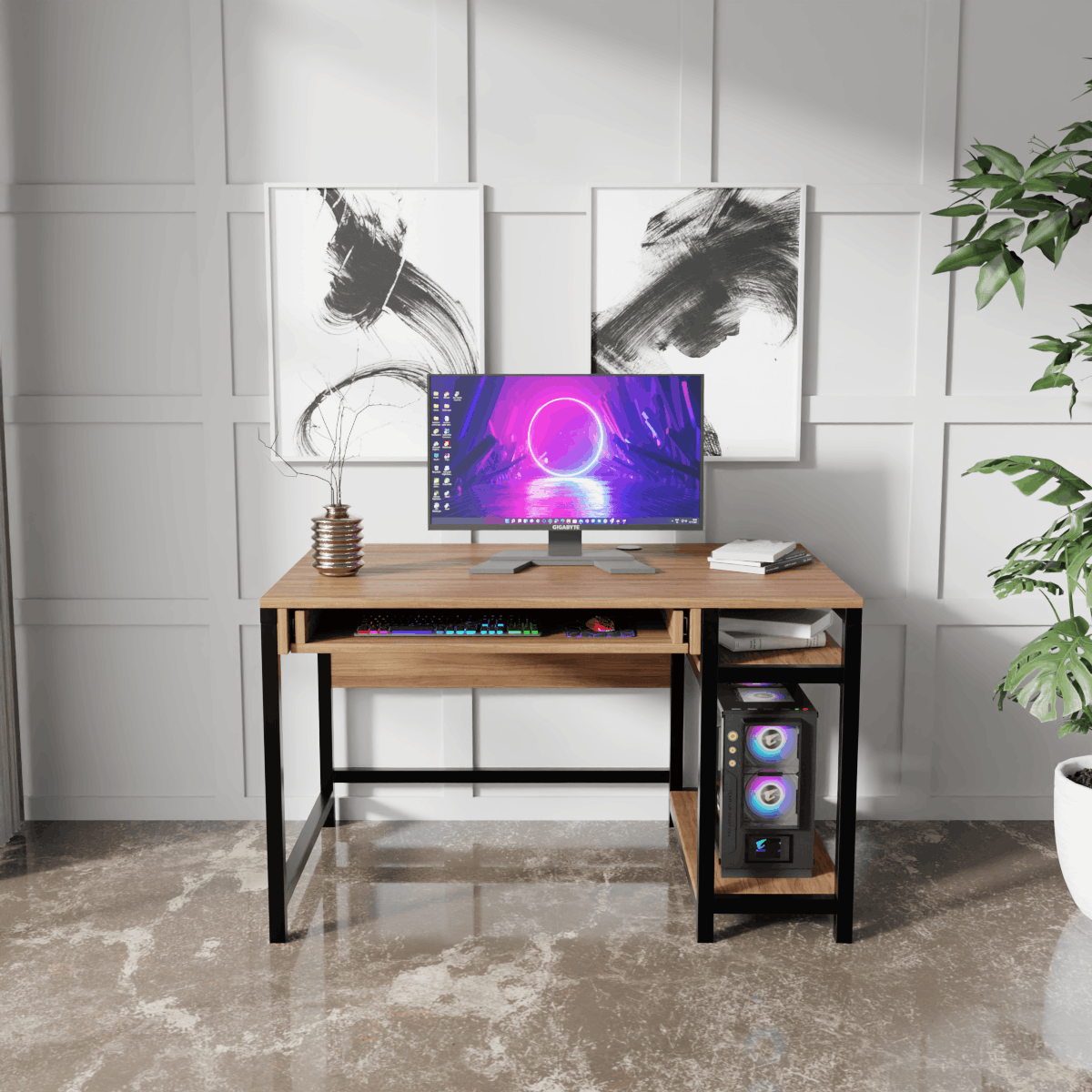 Carter Computer Table With Open Storage By Riyan Luxiwood.