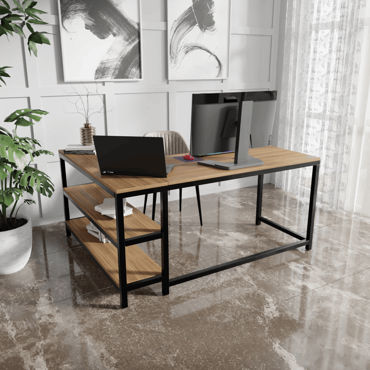 Optimus L shape desk with Storage Design by Riyan Luxiwood.