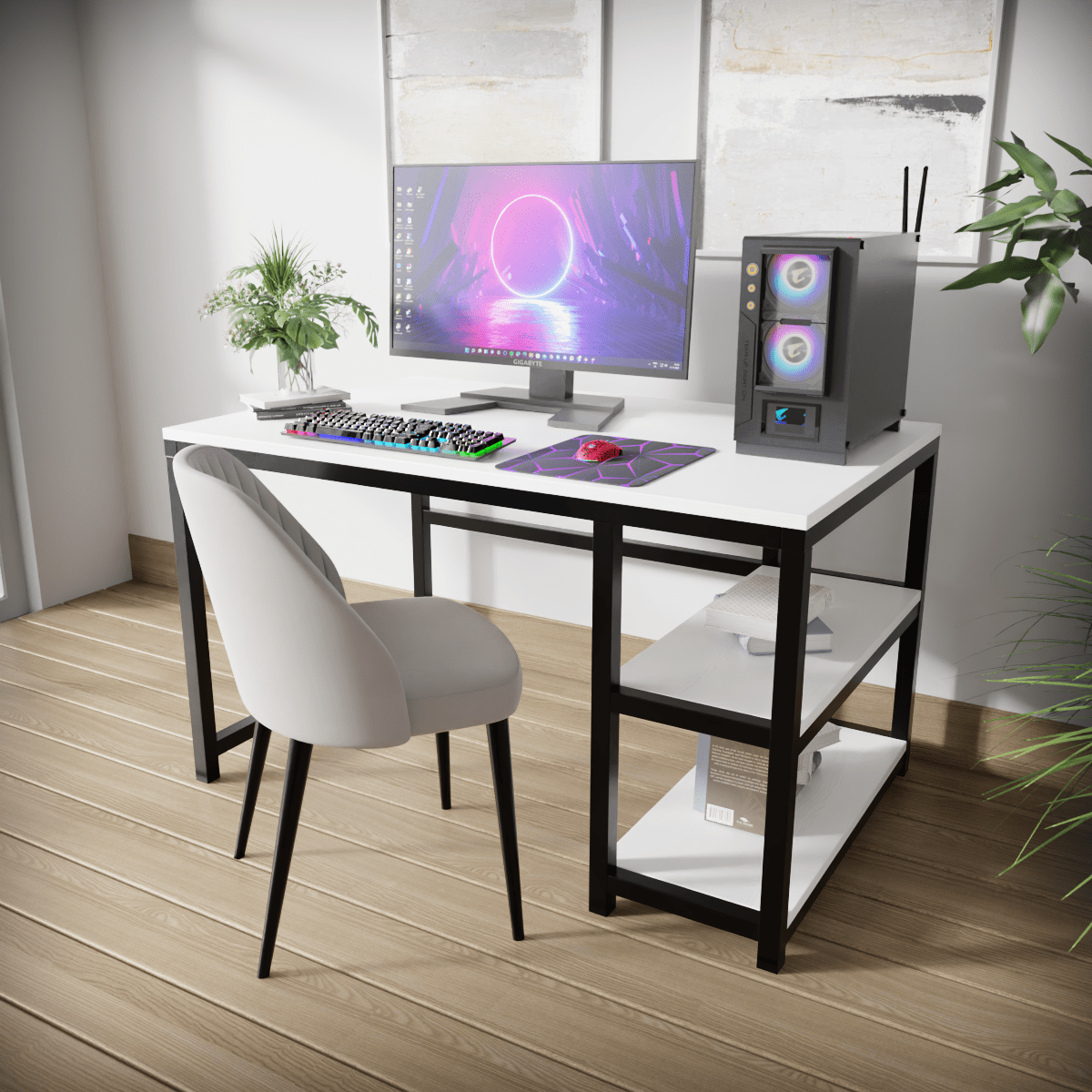 Carter Computer Table With Open Storage By Riyan Luxiwood.