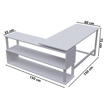 L Shaped Executive Desk with Storage Design in White Color by Riyan Luxiwood