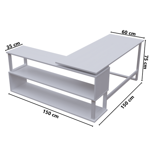 L Shaped Executive Desk with Storage Design in White Color by Riyan Luxiwood
