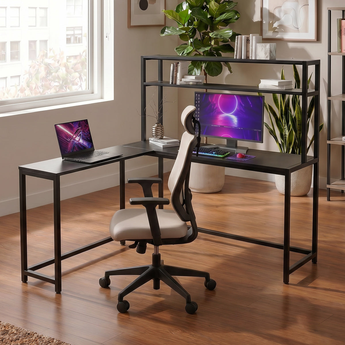 Hutch Corner Desk With Open Storage Design By Riyan Luxiwood