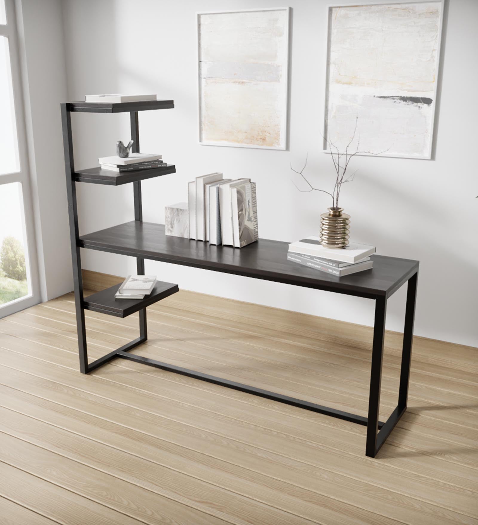 Valor Study Table with Shelves by Riyan Luxiwood