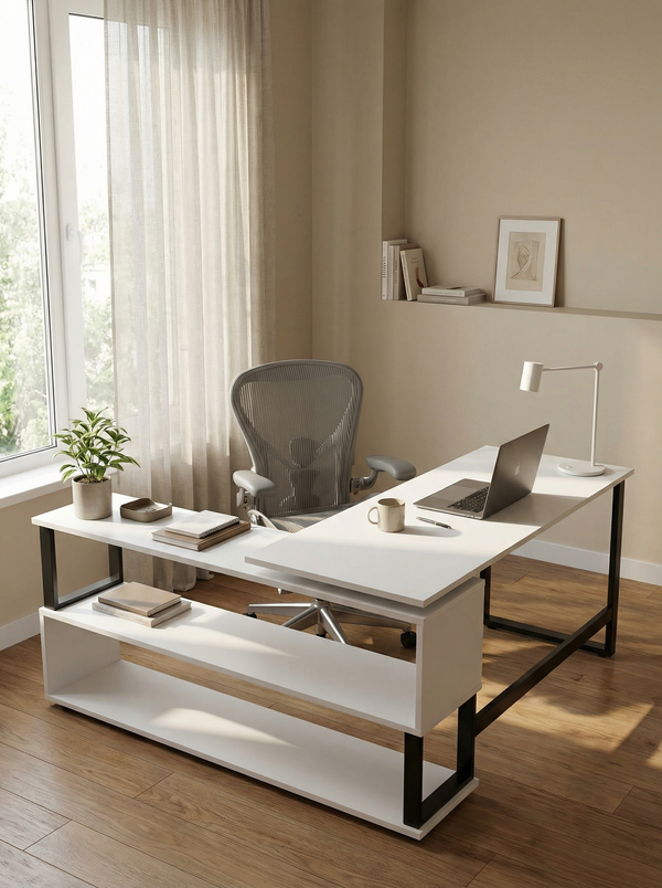 L Shaped Executive Desk with Storage Design by Riyan Luxiwood