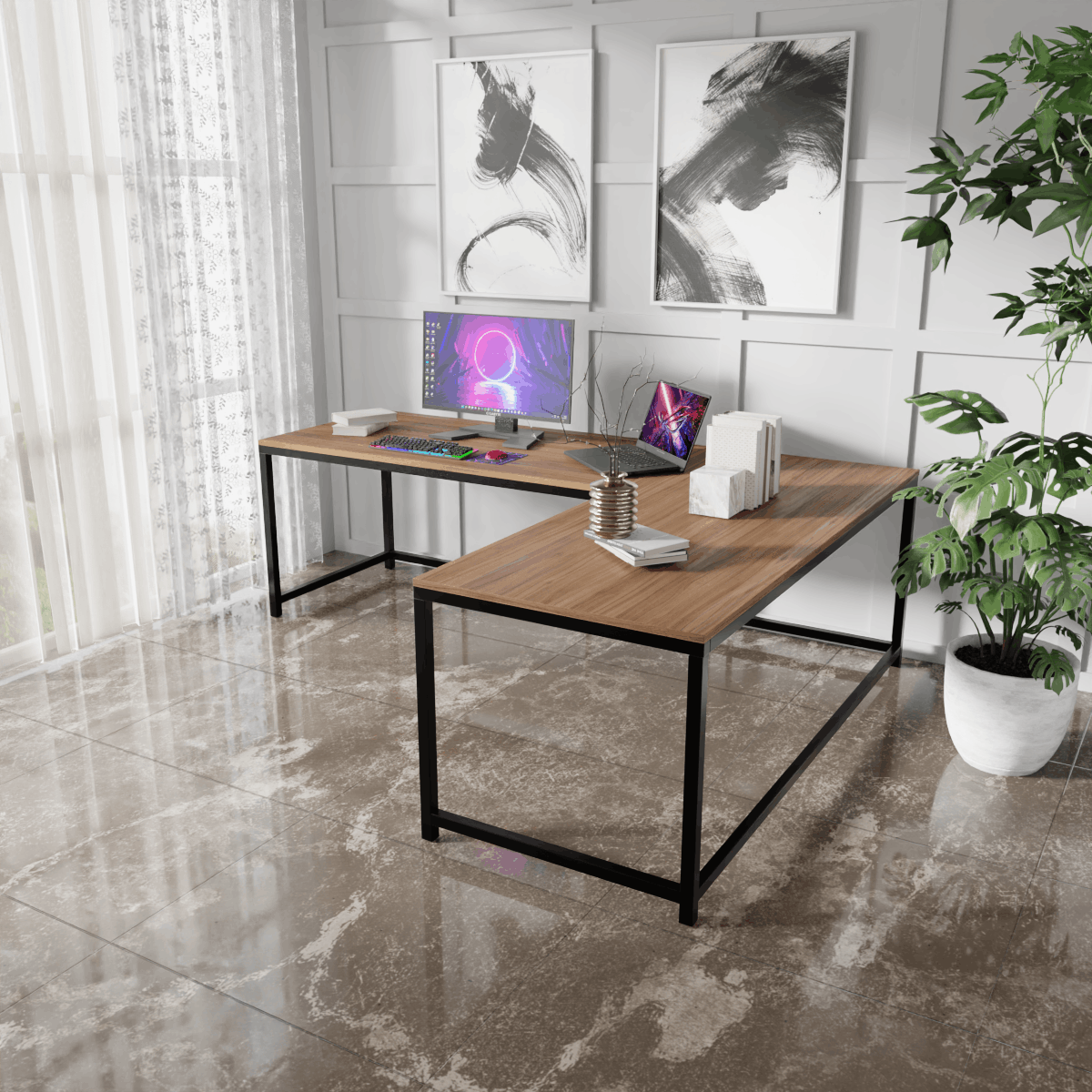 Marshal Computer Table With Open Storage By Riyan Luxiwood.