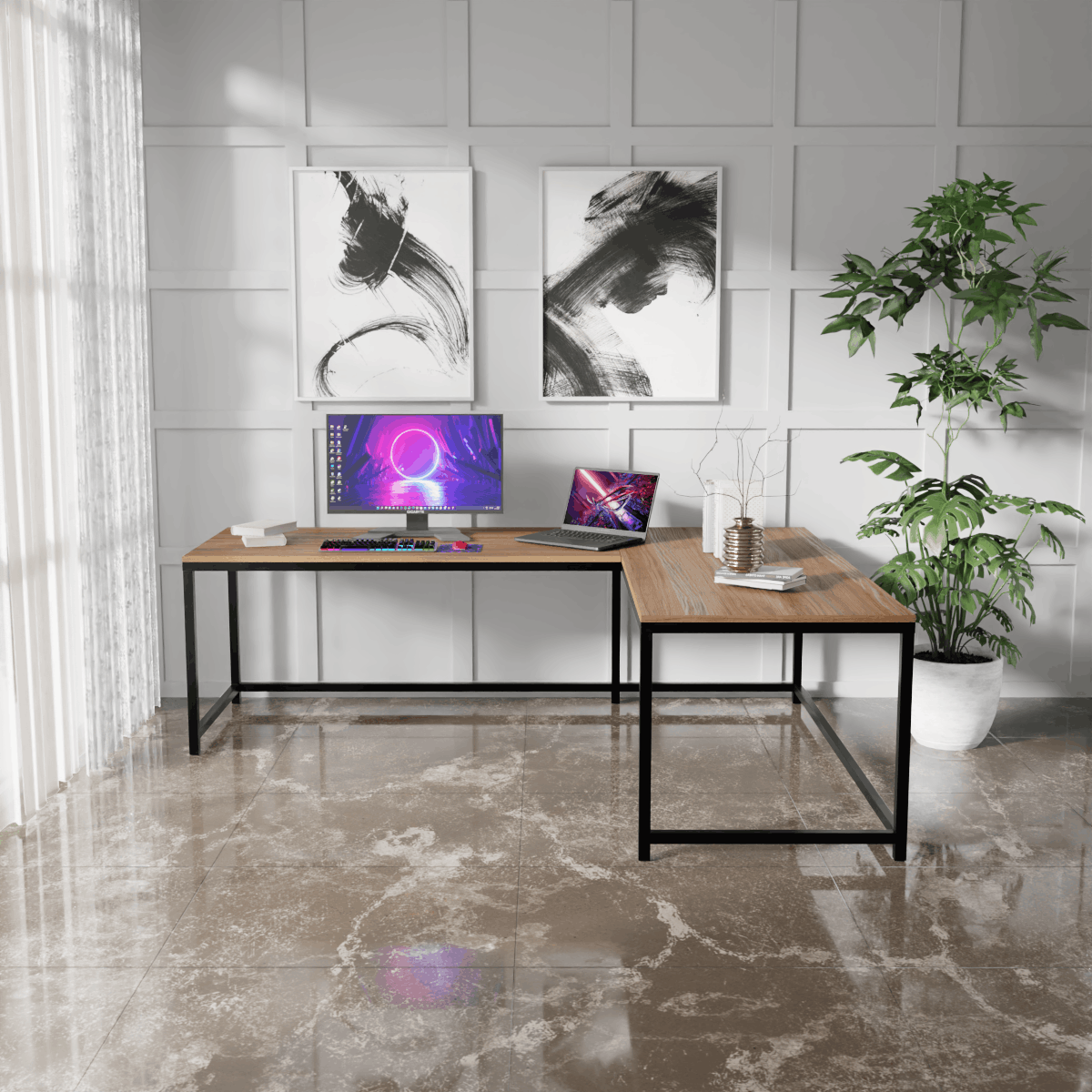 Marshal Computer Table With Open Storage By Riyan Luxiwood.