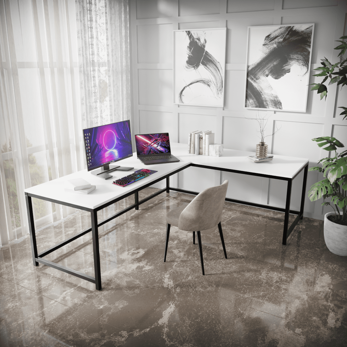Marshal Computer Table With Open Storage By Riyan Luxiwood.