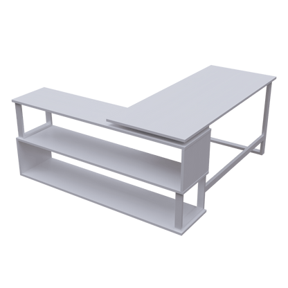 L Shaped Executive Desk with Storage Design in White Color by Riyan Luxiwood