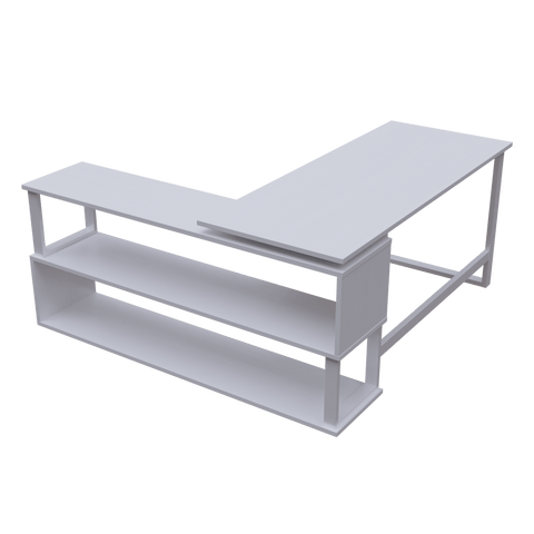L Shaped Executive Desk with Storage Design in White Color by Riyan Luxiwood