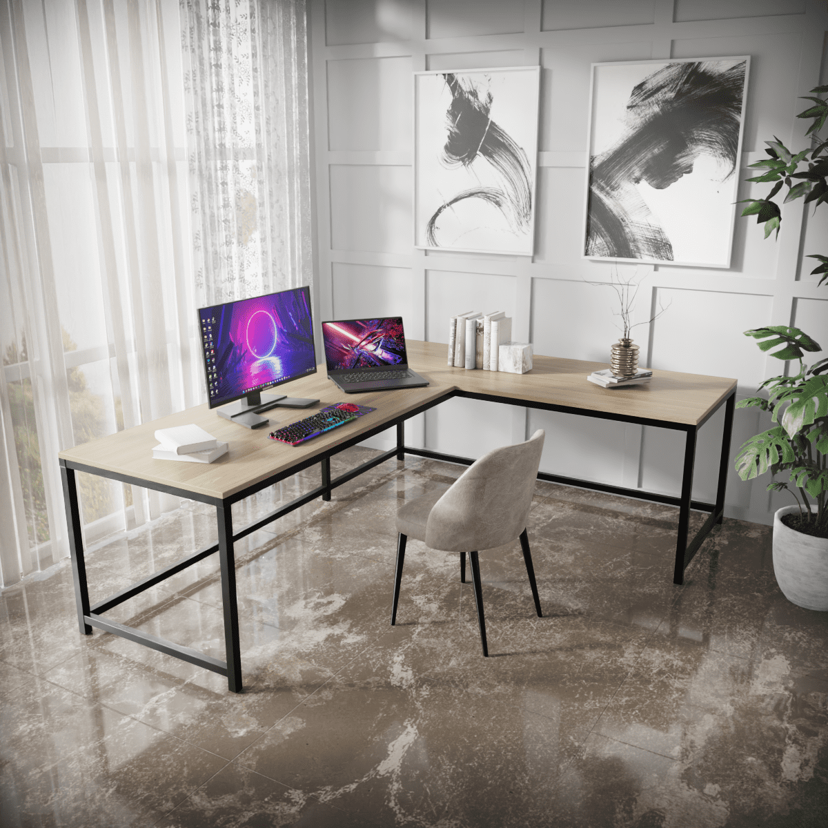 Marshal Computer Table With Open Storage By Riyan Luxiwood.