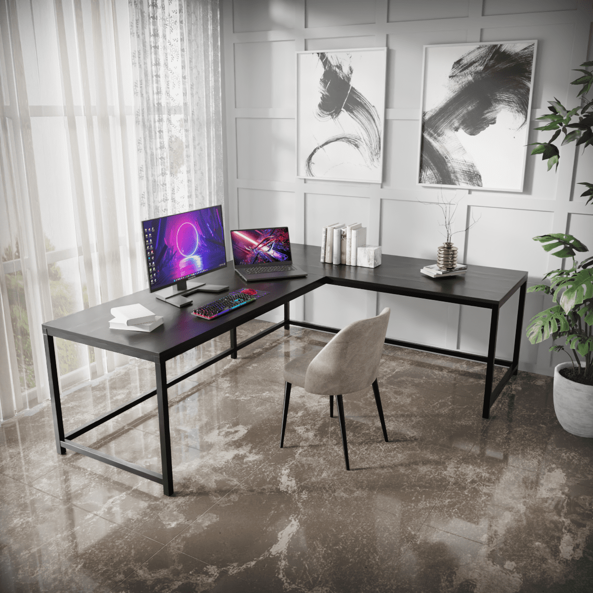 Marshal Computer Table With Open Storage By Riyan Luxiwood.