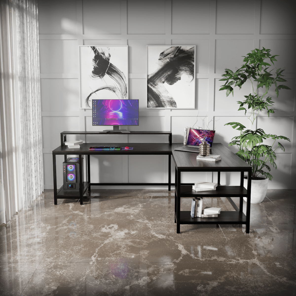 Archice L Shape Desk With Monitor Riser By Riyan Luxiwood.