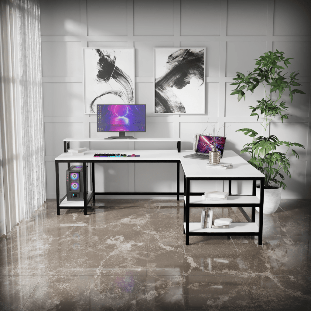 Archice L Shape Desk With Monitor Riser By Riyan Luxiwood.