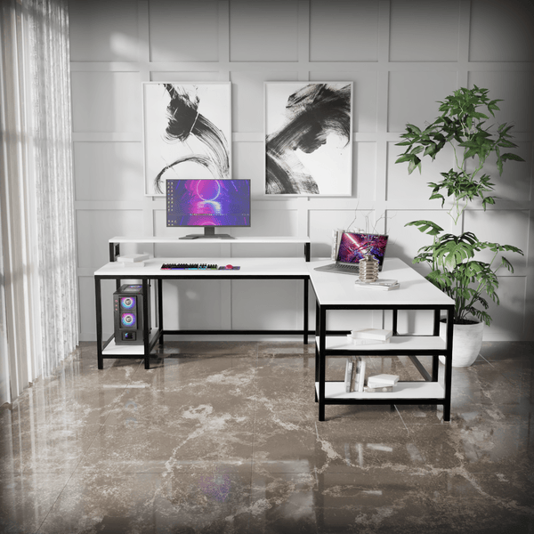 Archice L Shape Desk With Monitor Riser By Riyan Luxiwood.