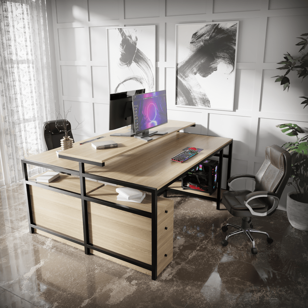 Hammer Computer Table With Open Storage By Riyan Luxiwood.