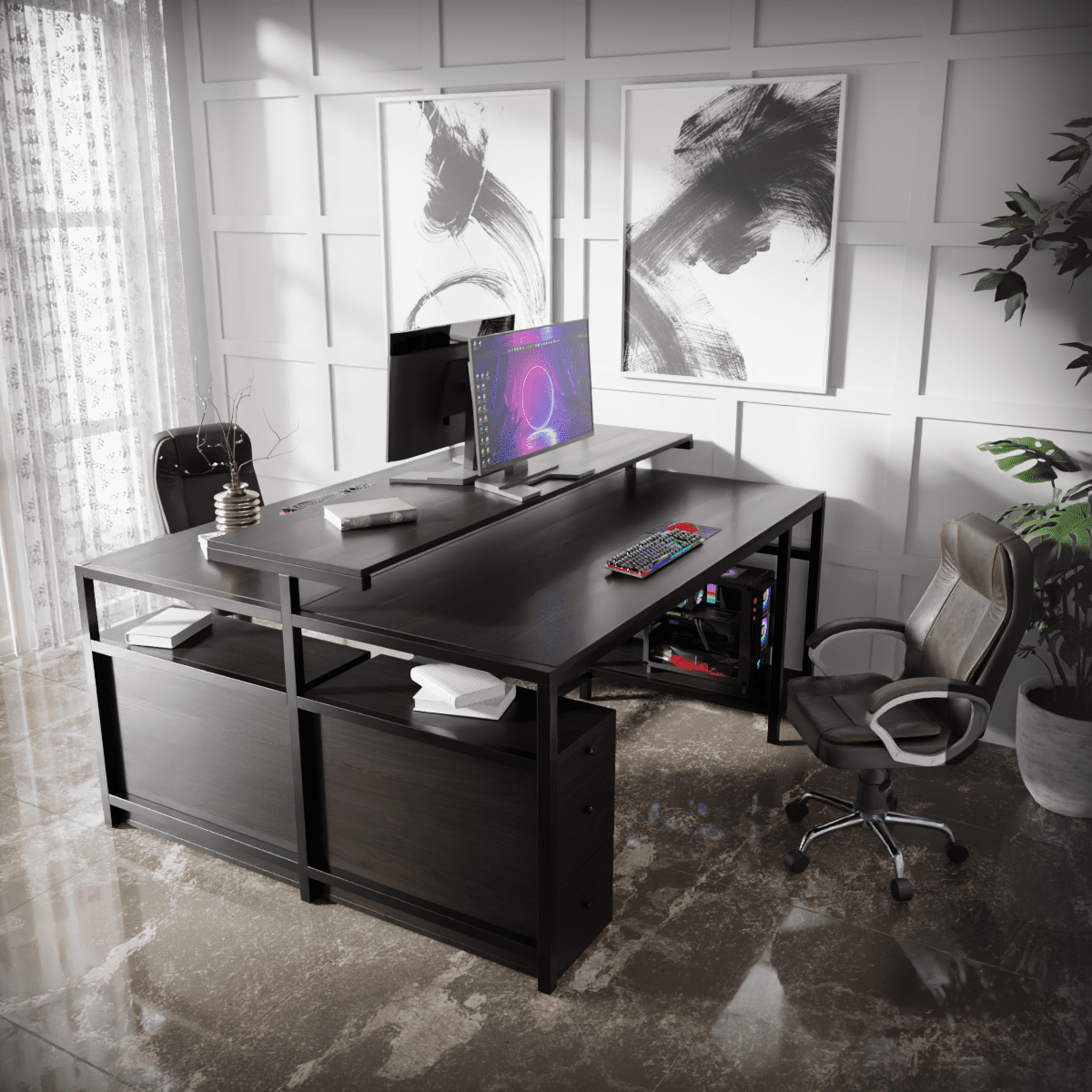 Hammer Computer Table With Open Storage By Riyan Luxiwood.