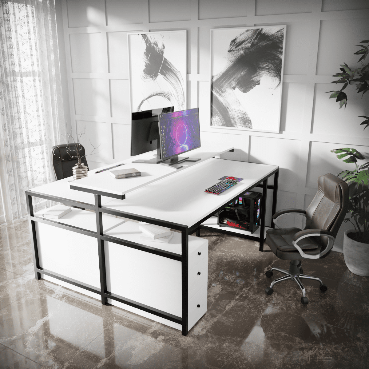 Hammer Computer Table With Open Storage By Riyan Luxiwood.