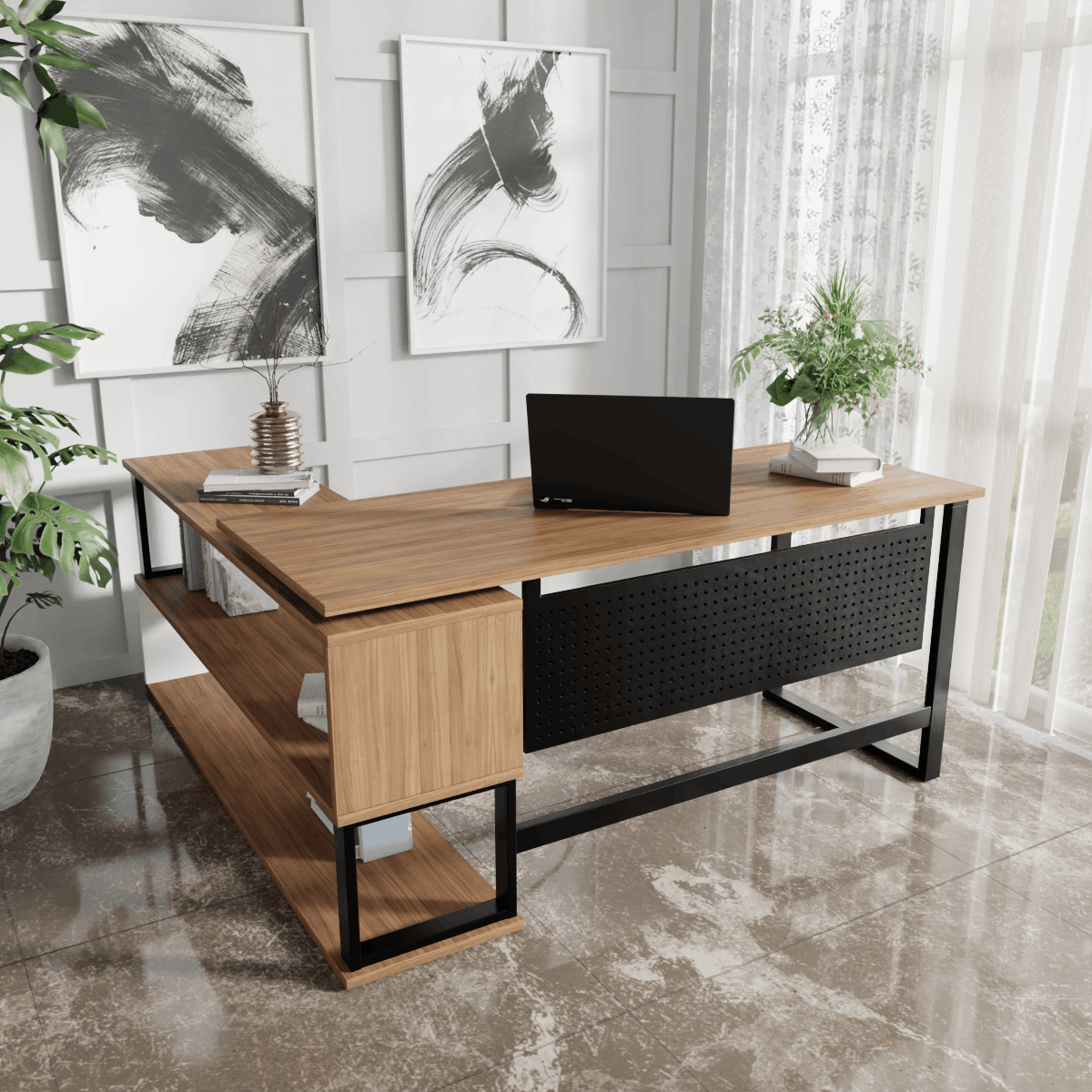 Hiroyuki　TRUCK FURNITURE DESK Hunter L Shaped Executive Desk by Riyan Luxiwood