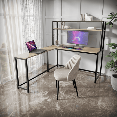 Hutch Corner L Shaped Study Table With Open Storage Design By Riyan Luxiwood