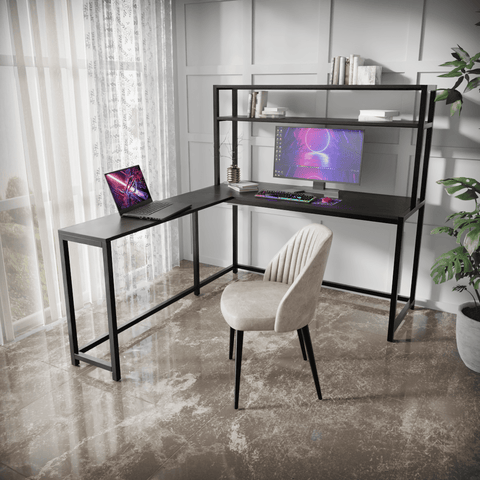 Hutch Corner L Shaped Study Table With Open Storage Design By Riyan Luxiwood