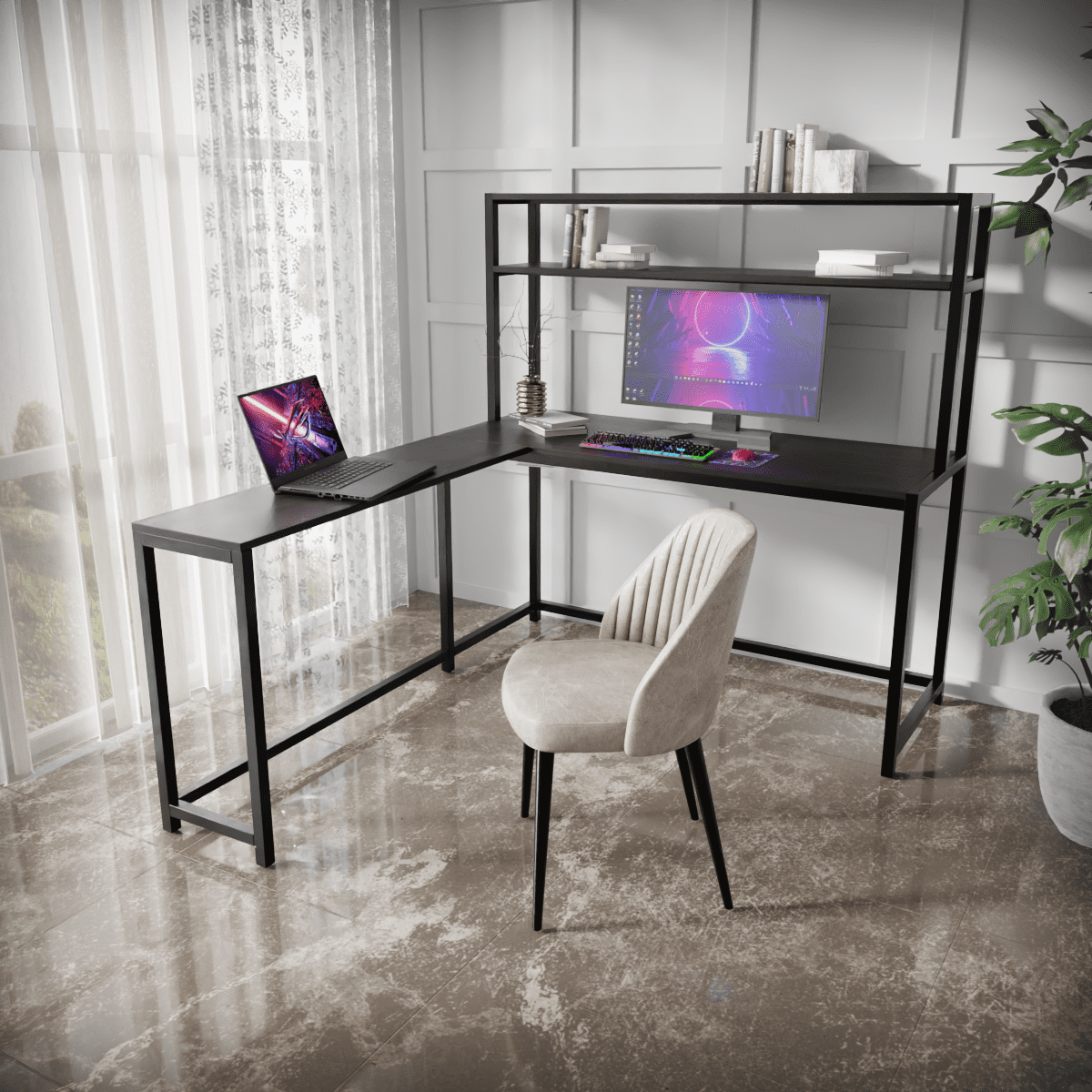 Hutch Corner Desk With Open Storage Design By Riyan Luxiwood