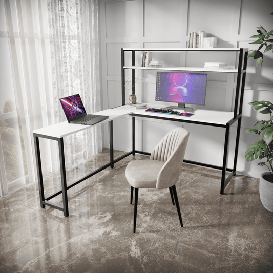Hutch Corner L Shaped Study Table With Open Storage Design By Riyan Luxiwood