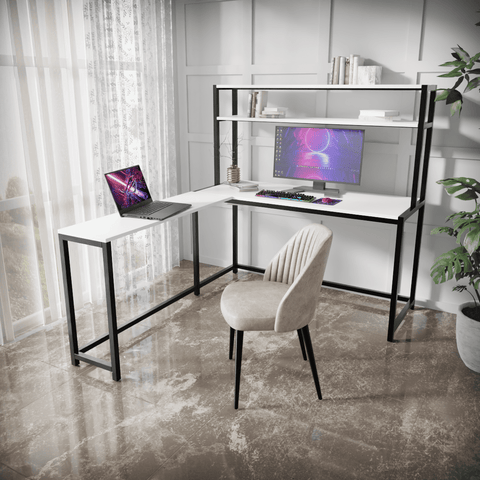 Hutch Corner L Shaped Study Table With Open Storage Design By Riyan Luxiwood