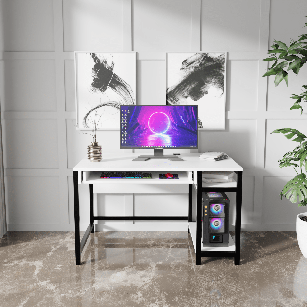 Carter Computer Table With Open Storage By Riyan Luxiwood.