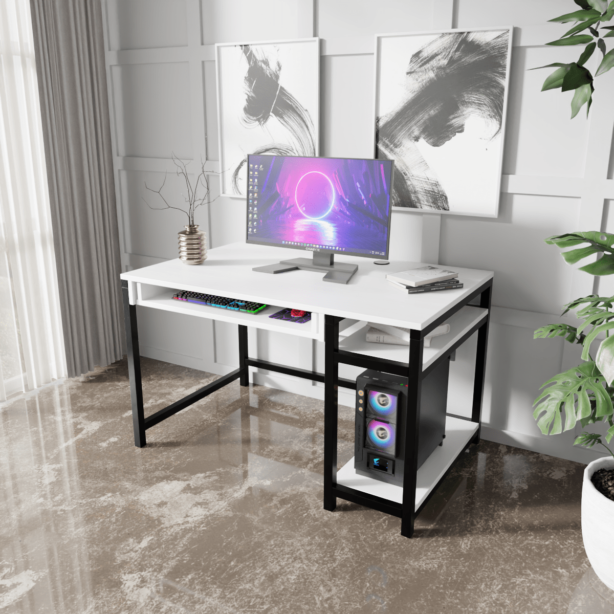 Carter Computer Table With Open Storage By Riyan Luxiwood.