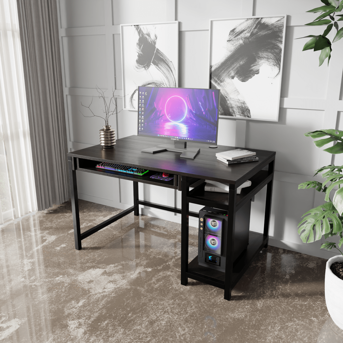 Carter Computer Table With Open Storage By Riyan Luxiwood.