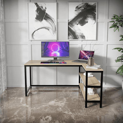 Optimus L shape desk with Storage Design by Riyan Luxiwood.