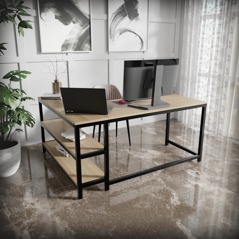 Optimus L shape desk with Storage Design by Riyan Luxiwood.