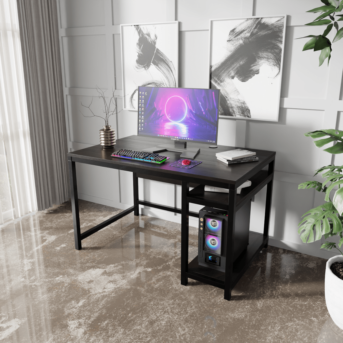 Carter Computer Table With Open Storage By Riyan Luxiwood.