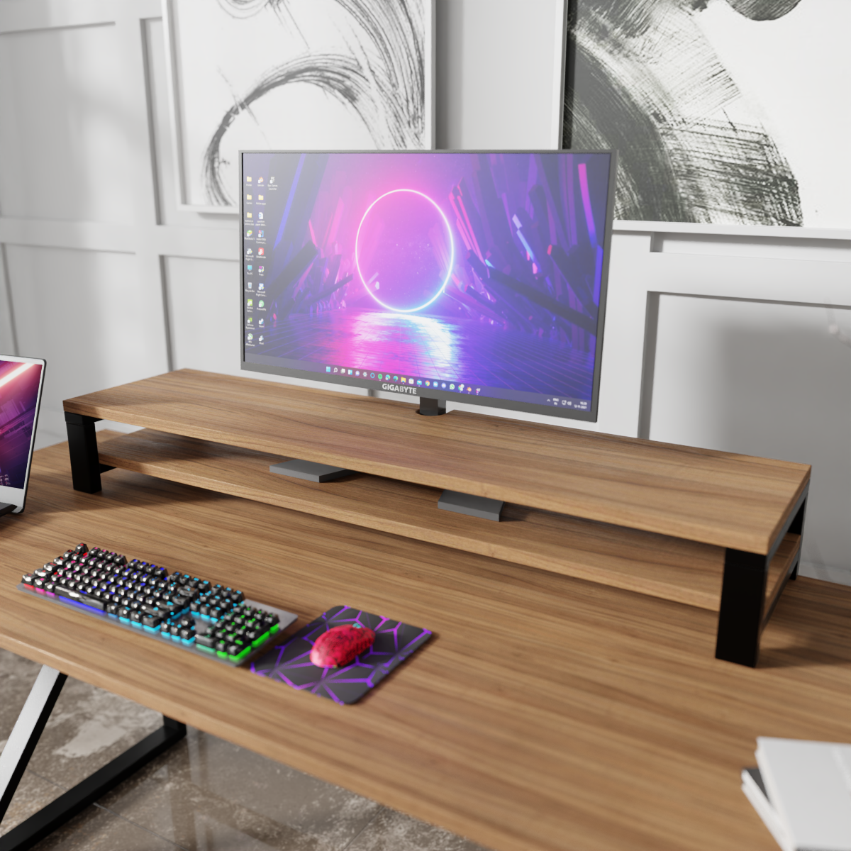 Double-Deck Monitor Riser with a Cutout By Riyan Luxiwood