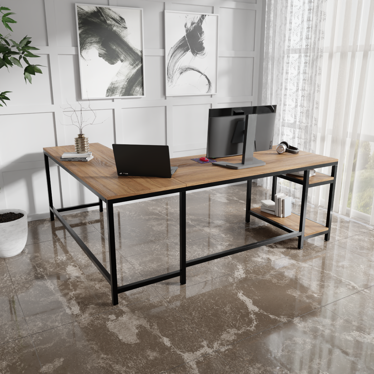 Vertex L Shaped Computer Office Table By Riyan Luxiwood.