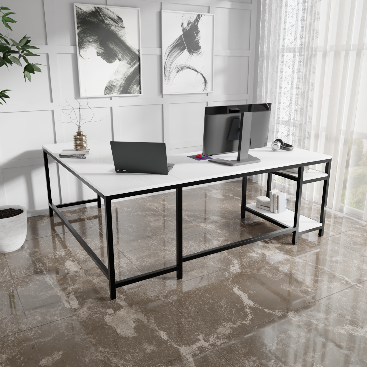 Vertex L Shaped Computer Office Table By Riyan Luxiwood.