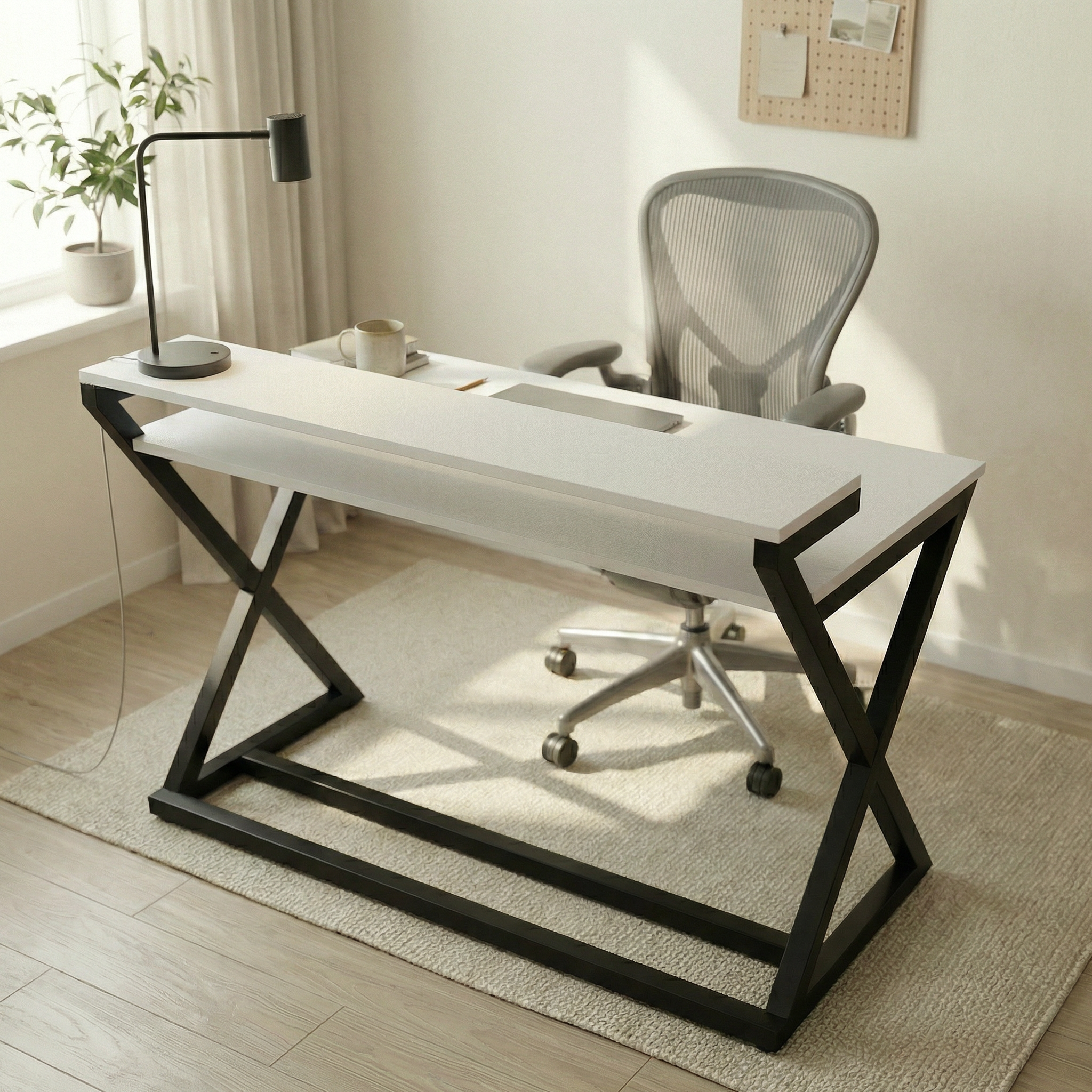 Austin Study Table in White Color with Upper Shelve by Riyan Luxiwood