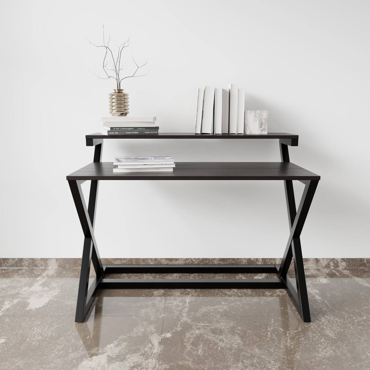 Austin Study Table in White Color with Upper Shelve by Riyan Luxiwood