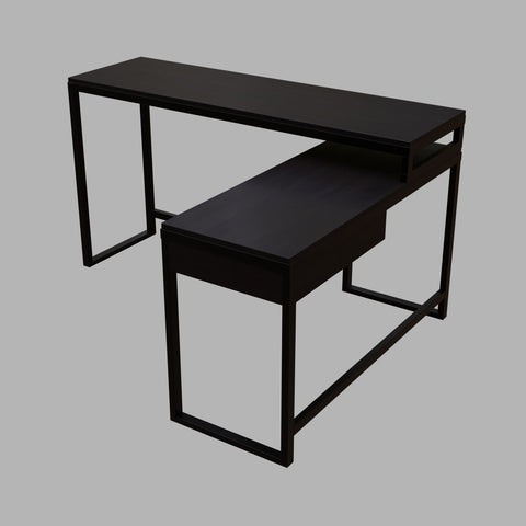 Enkele L Shaped Study Table with Storage Design in Brown Color by Riyan Luxiwood