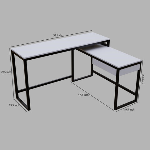 Enkele L Shaped Study Table with Storage Design in White Color by Riyan Luxiwood