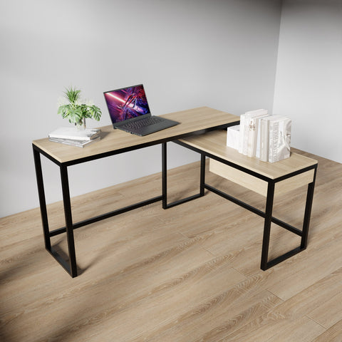 Enkele L Shaped Study Table with Storage Design in Wenge Color by Riyan Luxiwood