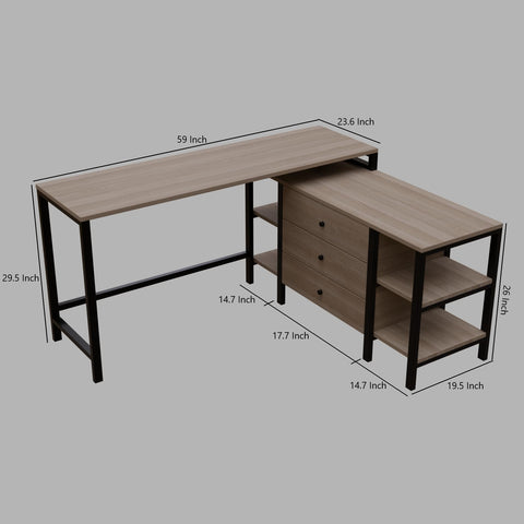 L shaped study table with storage desing wirh drawers & open storage shelves