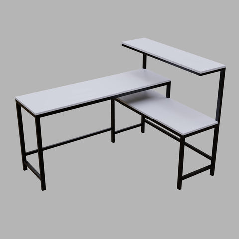 Mitsuko L Shaped Study Table with storage Design in White Color by Riyan Luxiwood