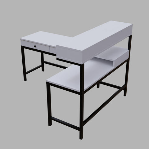 Wesley L Shaped Executive Desk with Storage Design in White Color by Riyan Luxiwood