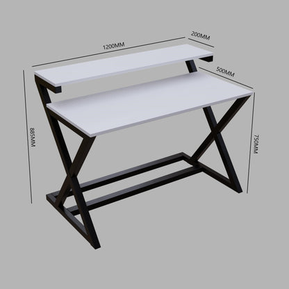 Austin Study Table in White Color with Upper Shelve by Riyan Luxiwood