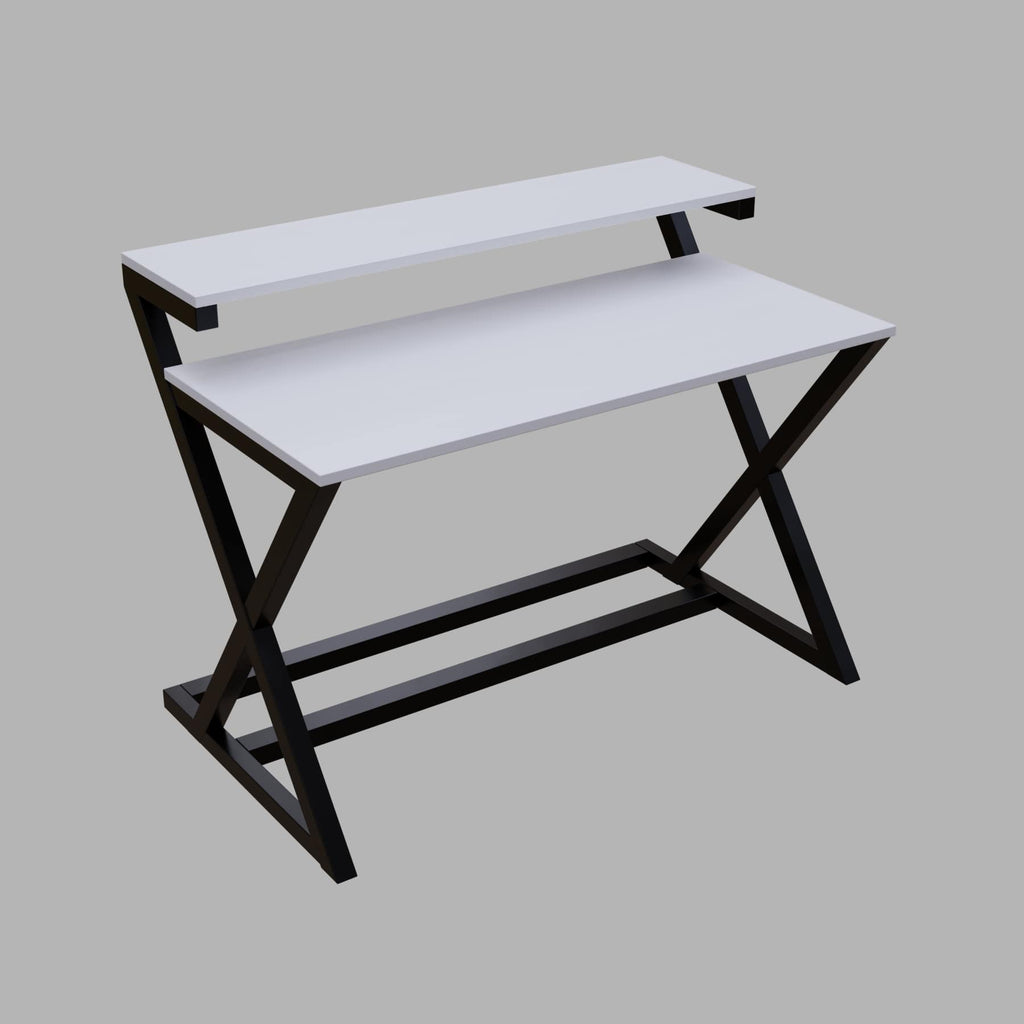 Austin Study Table in White Color with Upper Shelve by Riyan Luxiwood
