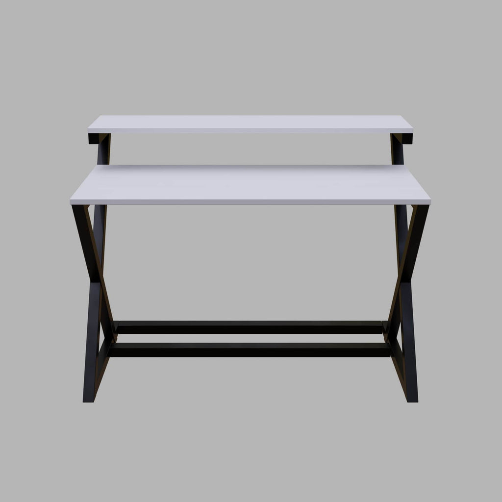Austin Study Table in White Color with Upper Shelve by Riyan Luxiwood