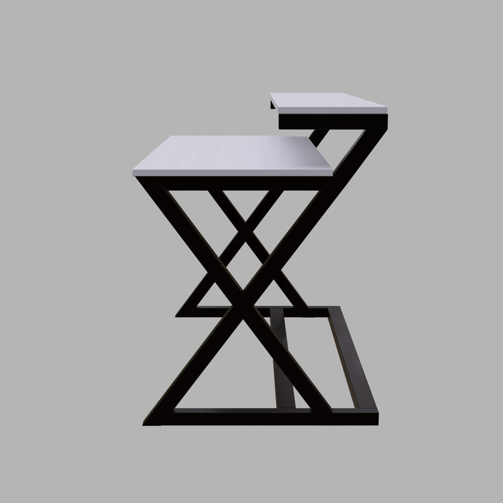 Austin Study Table in White Color with Upper Shelve by Riyan Luxiwood