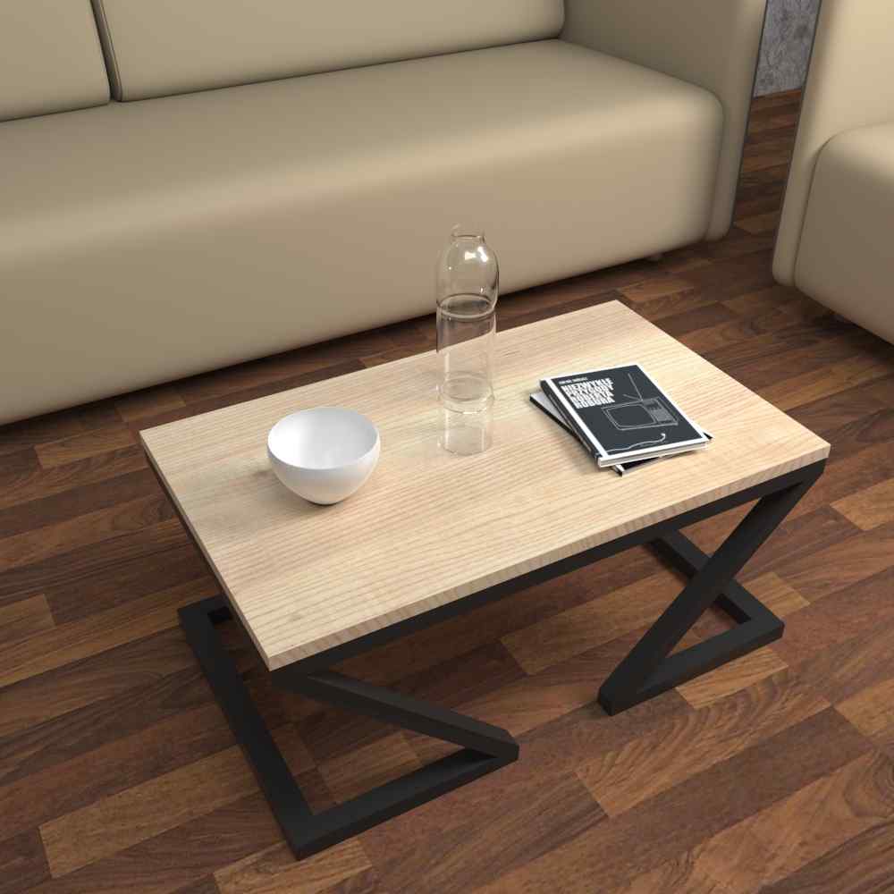 FOLUBAN Rustic Coffee Table,Wood and Metal Industrial Cocktail Table for  Living Room, 47 Inch Oak