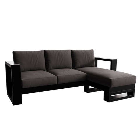 Evok 3 Seater Sofa with chaise Longue in Geneva Color with Metal & Fabric touch by Riyan Luxiwood